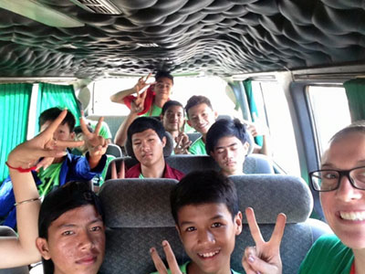 high school students on bus